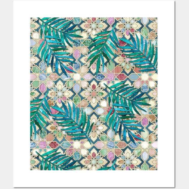 Muted Moroccan Mosaic Tiles with Palm Leaves Wall Art by micklyn